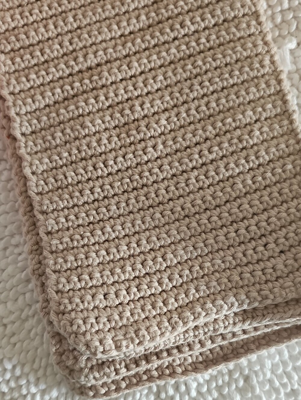 BRAND NEW Set of Handmade Crocheted dishtowels in Pink, Cream, and Coffee. - Picture 8 of 8